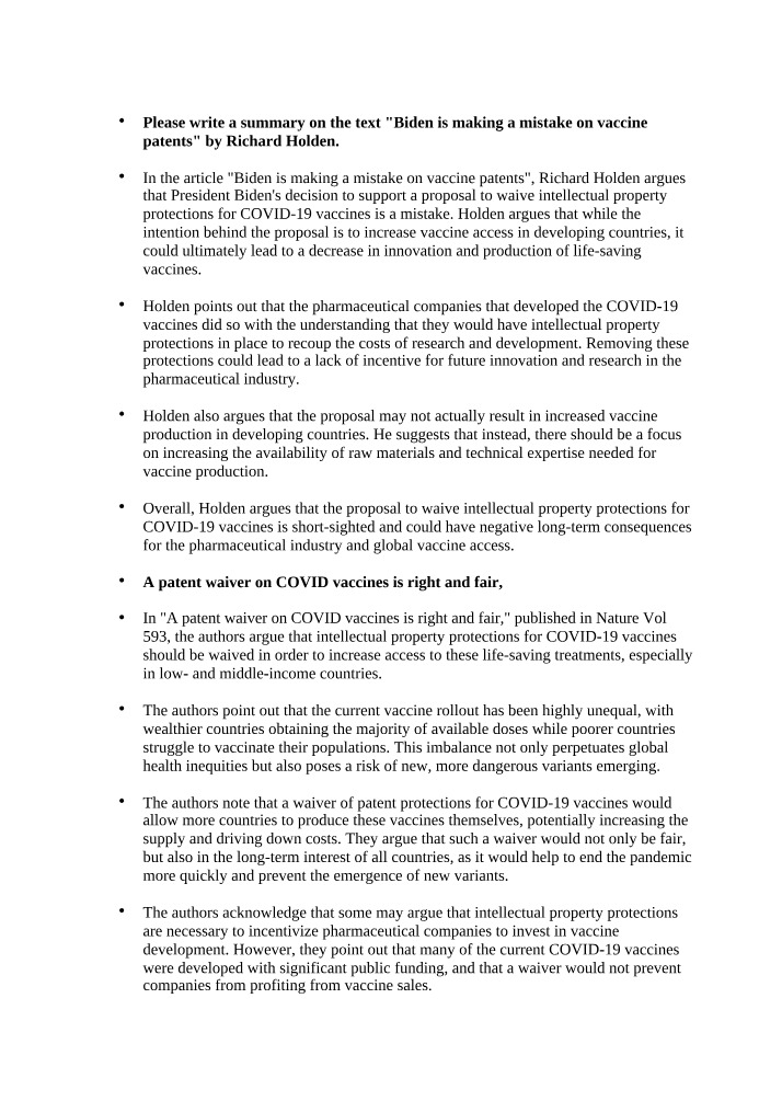 Critical Analysis of Biden's Vaccine Patent Mistake