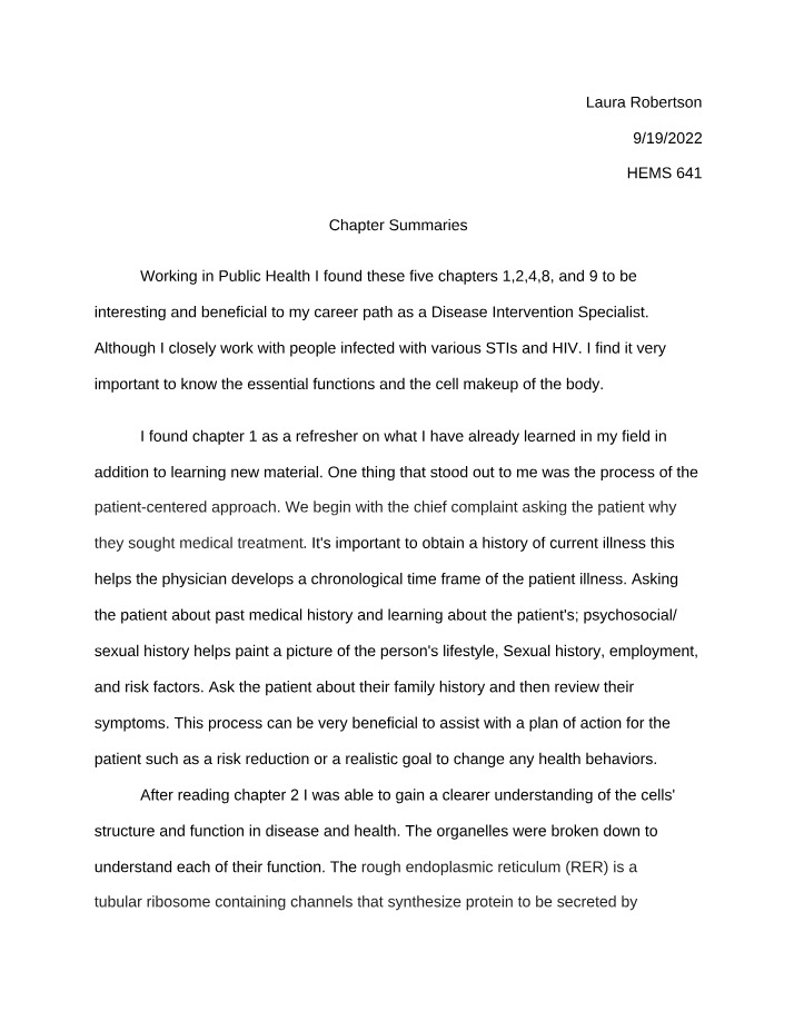 Chapter Summaries - Disease Intervention and Cell Structure
