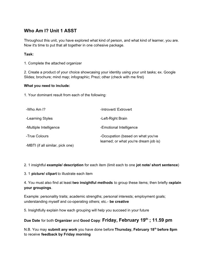 Who Am I - Unit 1 Assignment