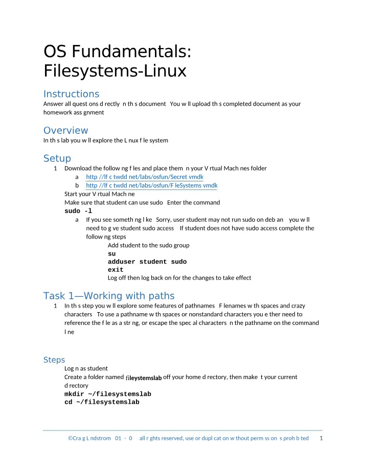 OS Fundamentals - Linux Filesystems Lab