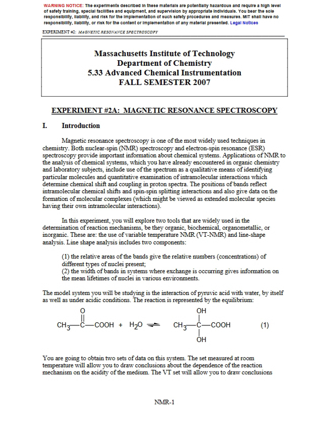 Spectroscopy: Magnetic Resonance