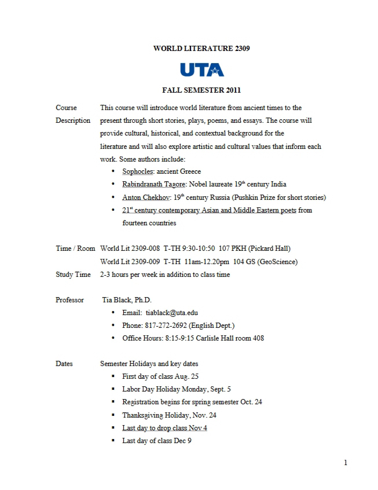 Syllabus World Literature 2309