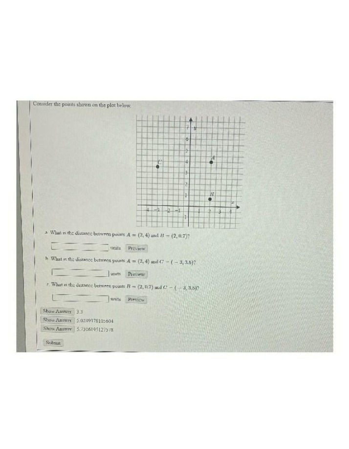 Worksheet for Distance Between Points