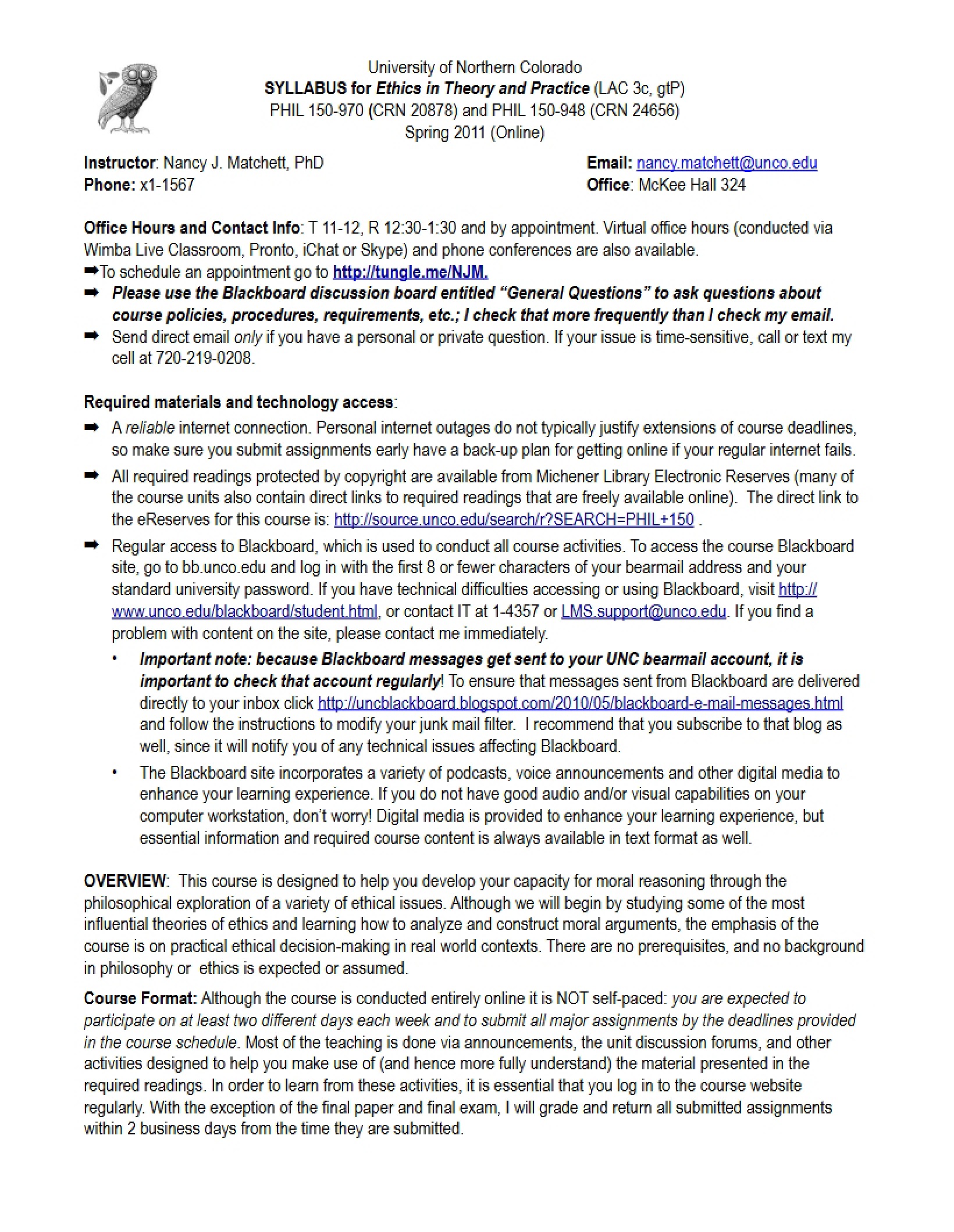 Syllabus for Ethics