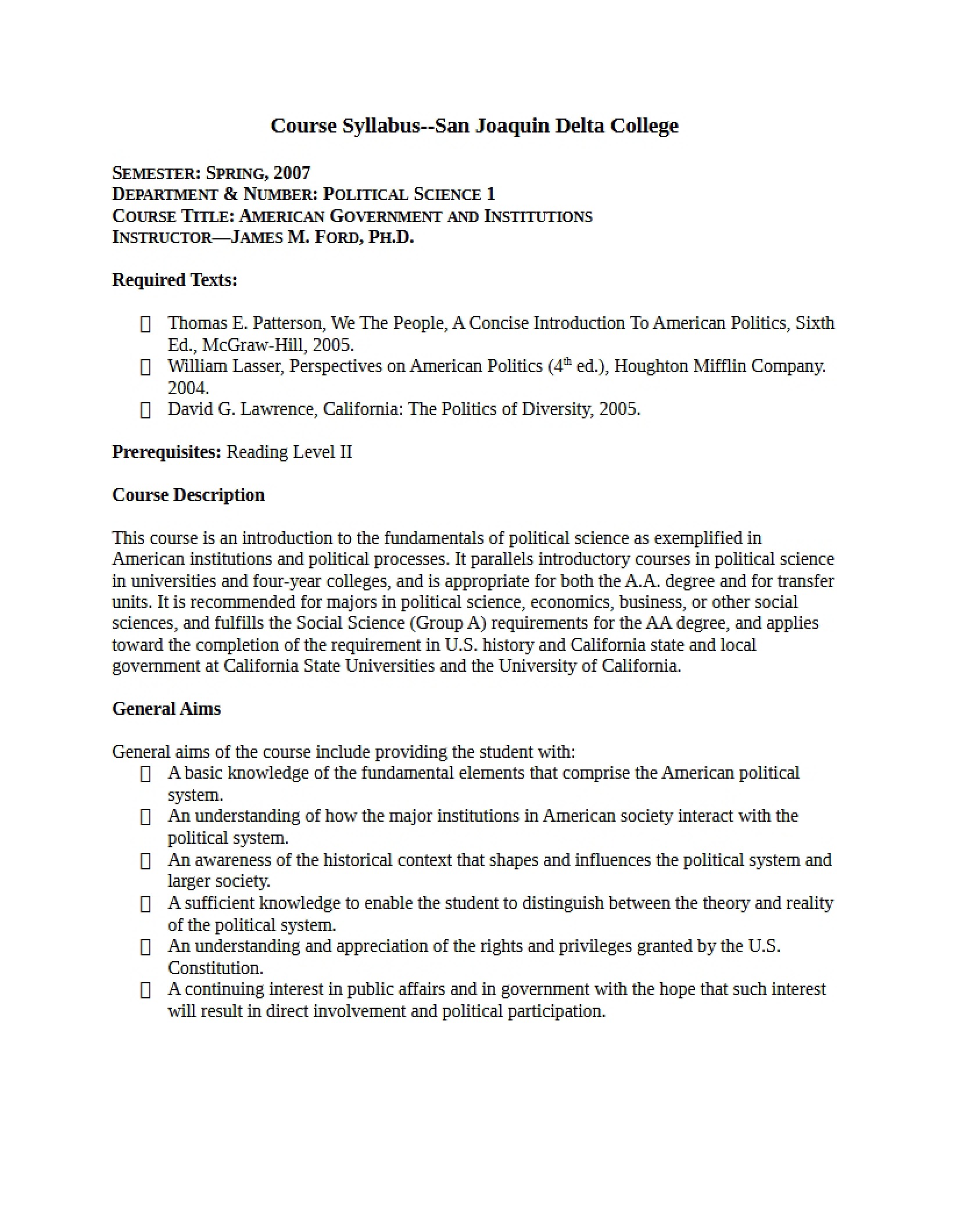 American Government Course Syllabus