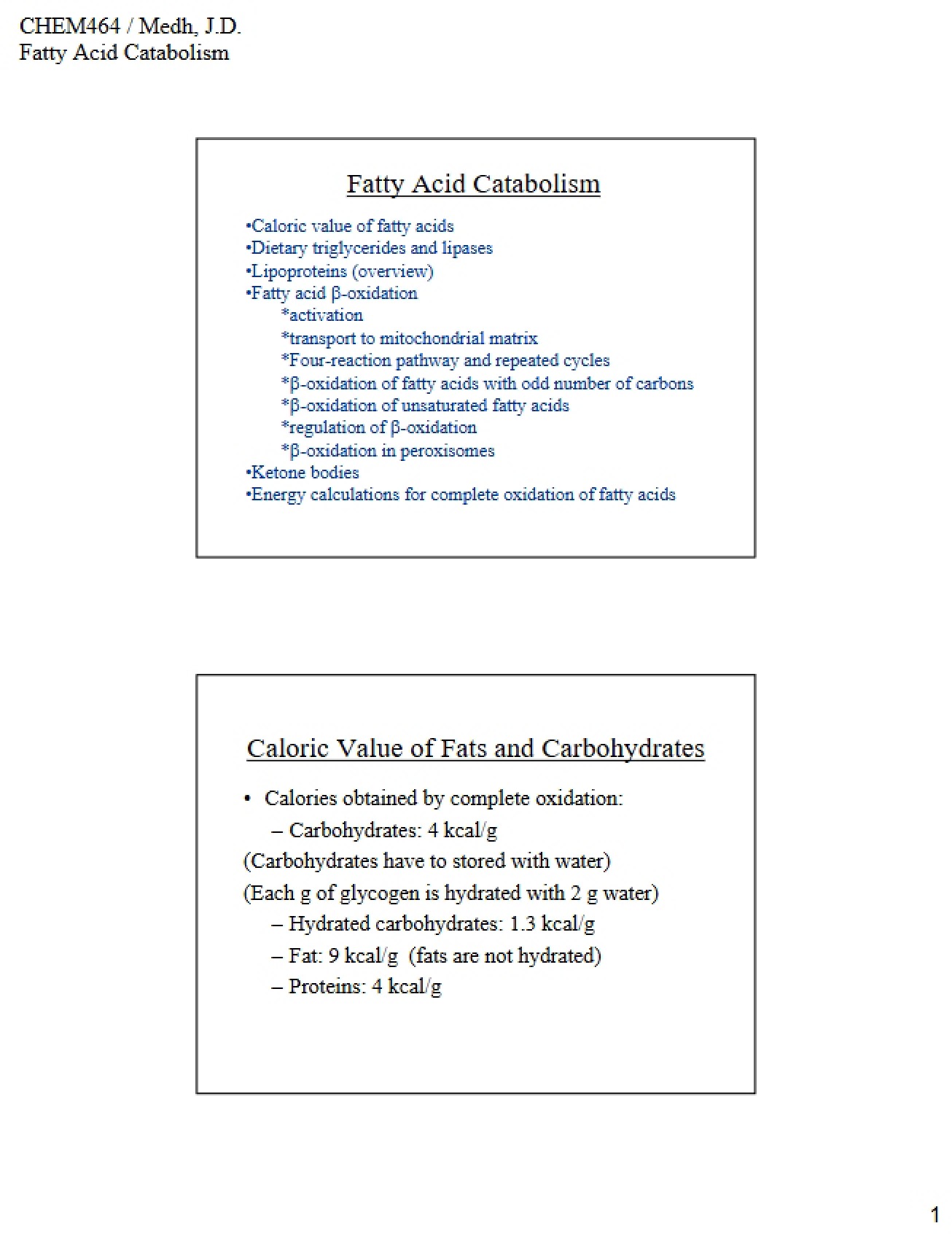 Catabolism of Fatty Acids