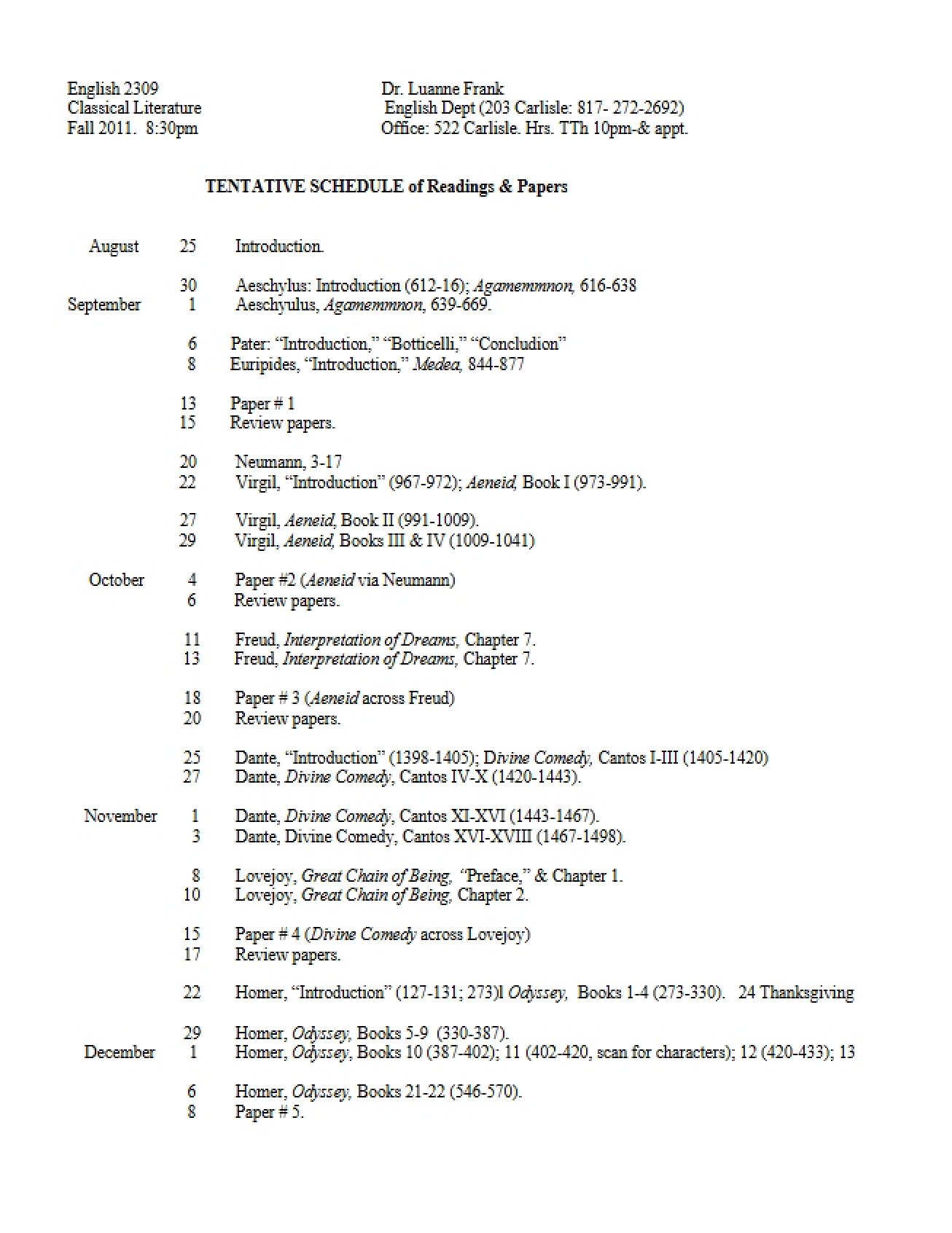 Syllabus for English 2309