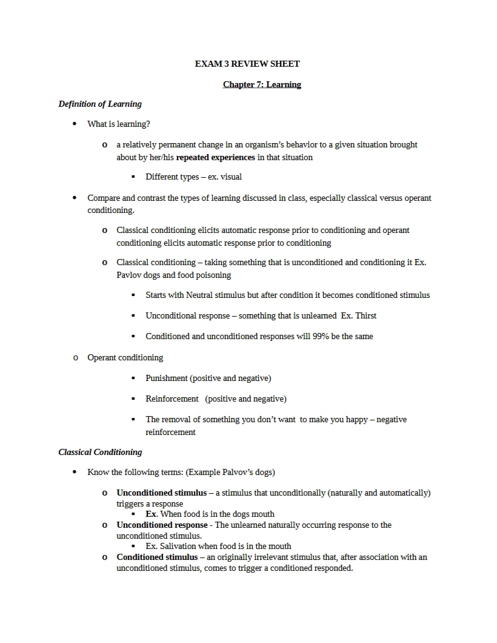 Third Exam Review Guide