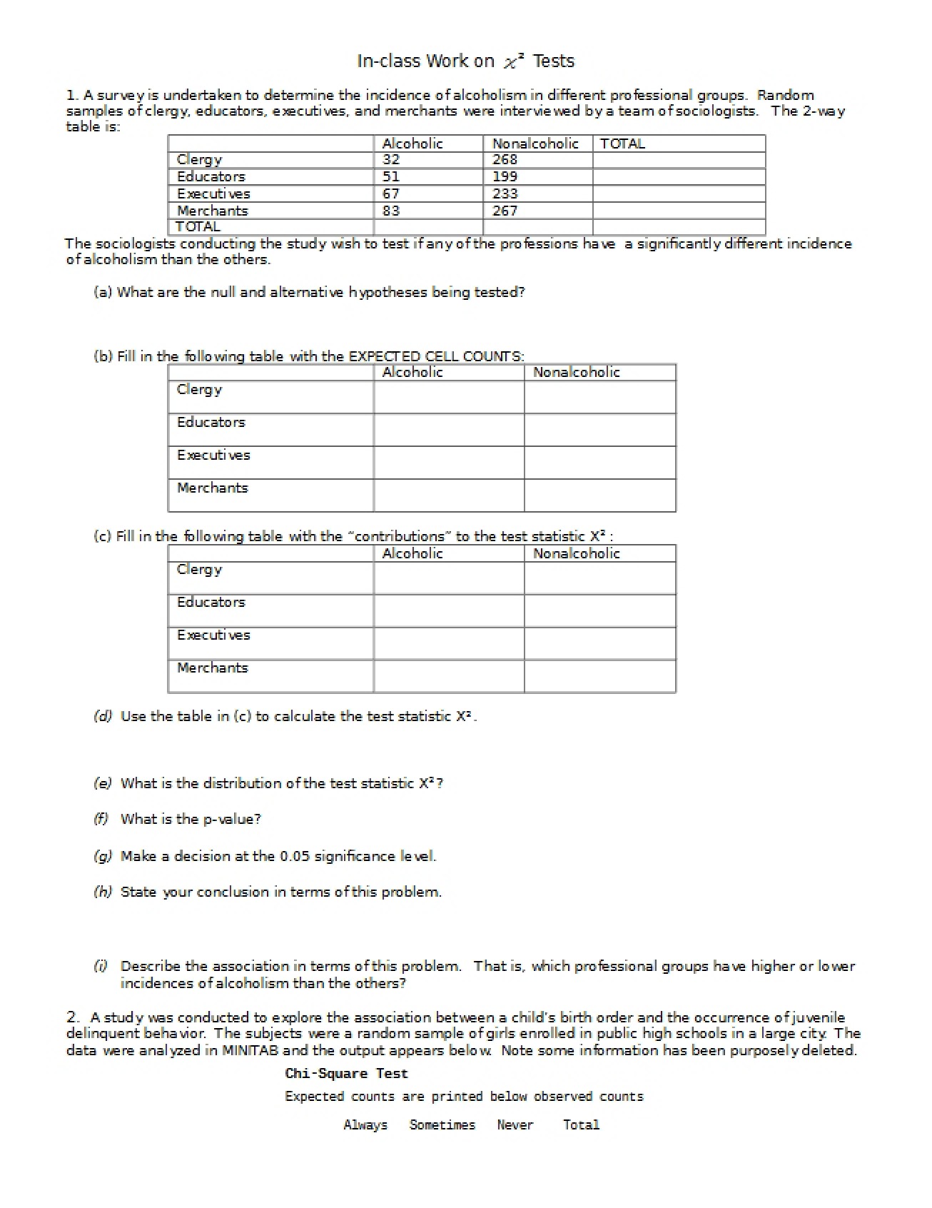 Class Work on Chi-Square Tests