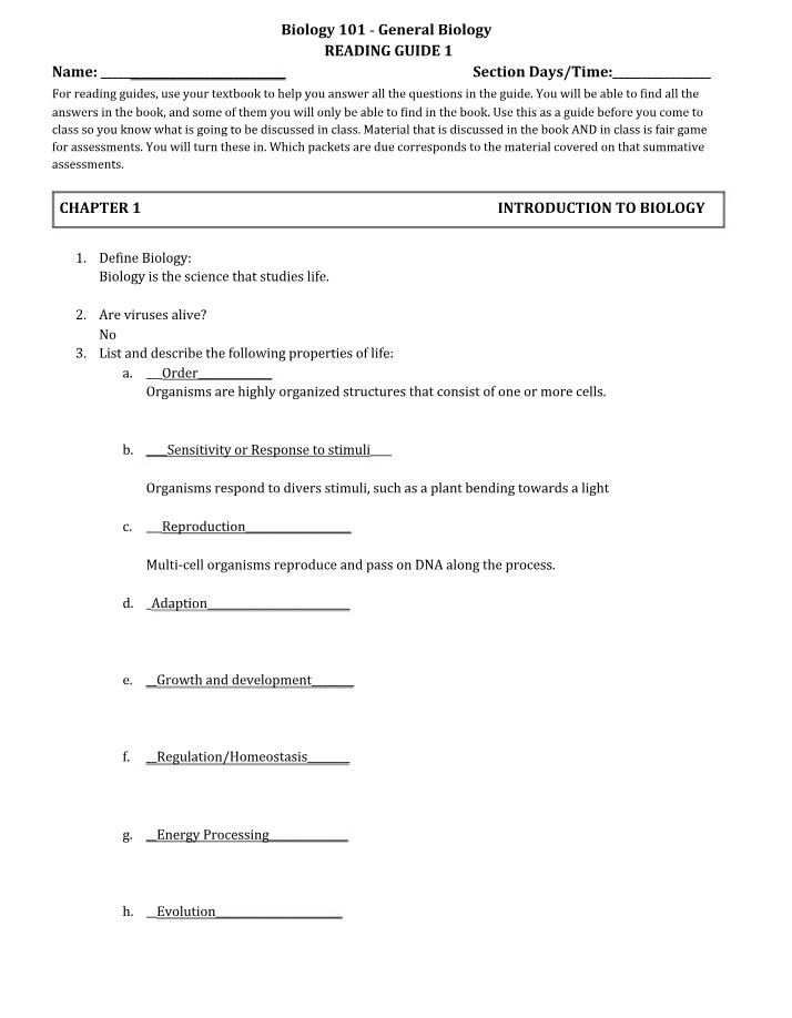Key Concepts and Definitions in Biology
