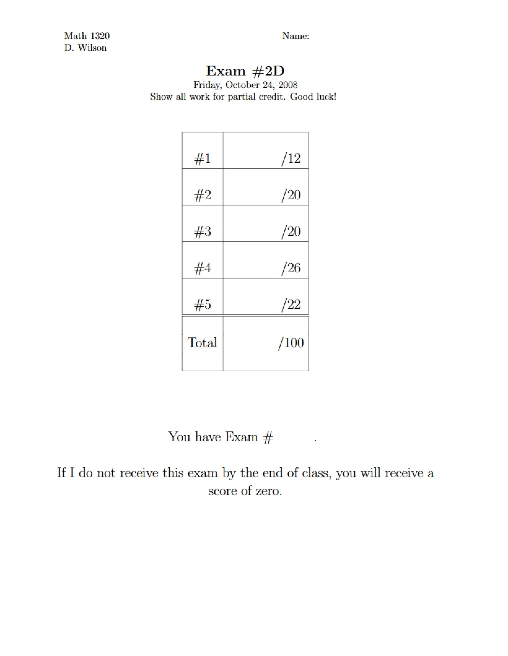 Exam 2D for Math 1320
