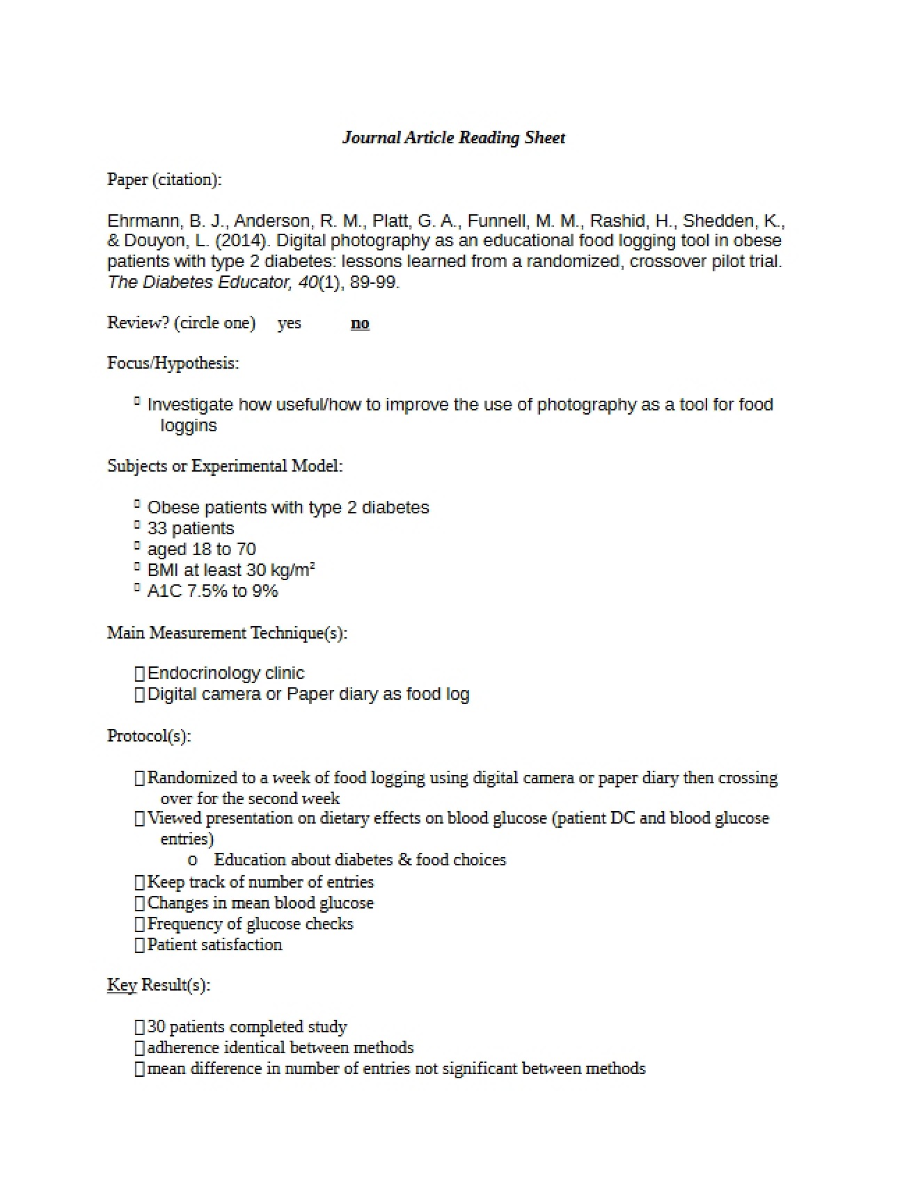 Food Log via Digital Photography