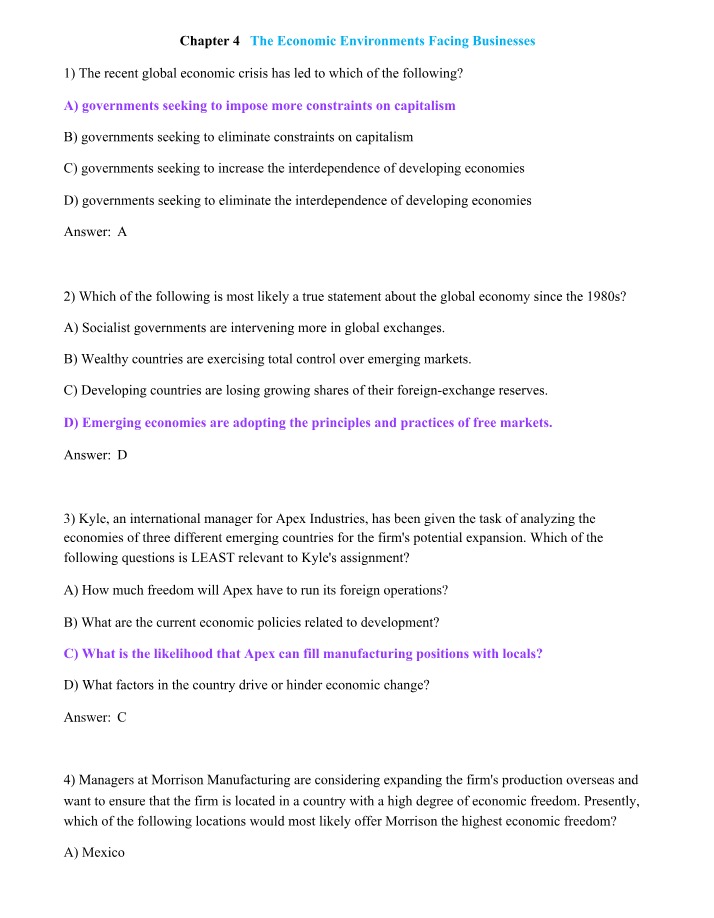 Global Crisis and Economic Environments