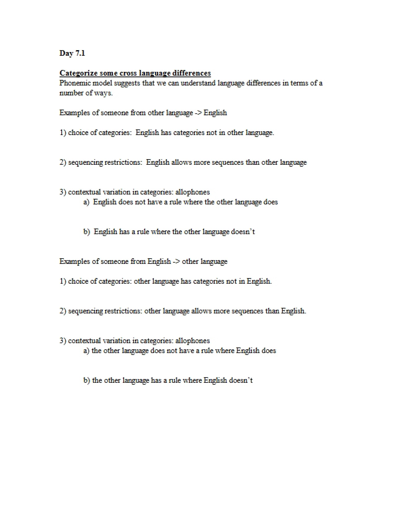 Cross Language Differences Categorization