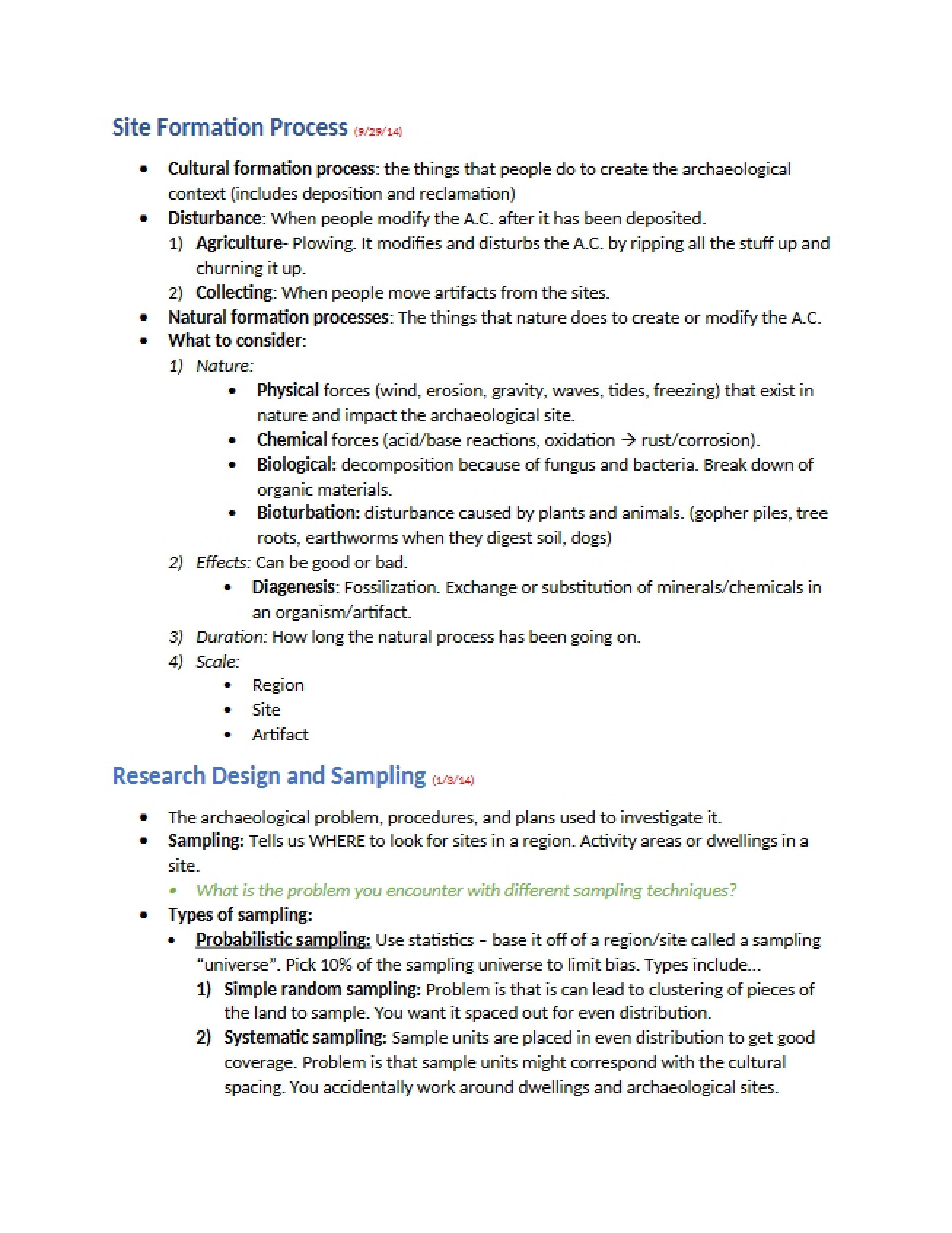 Processes of Site Formation