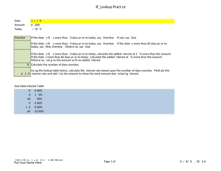 IF and Lookup Function Practice