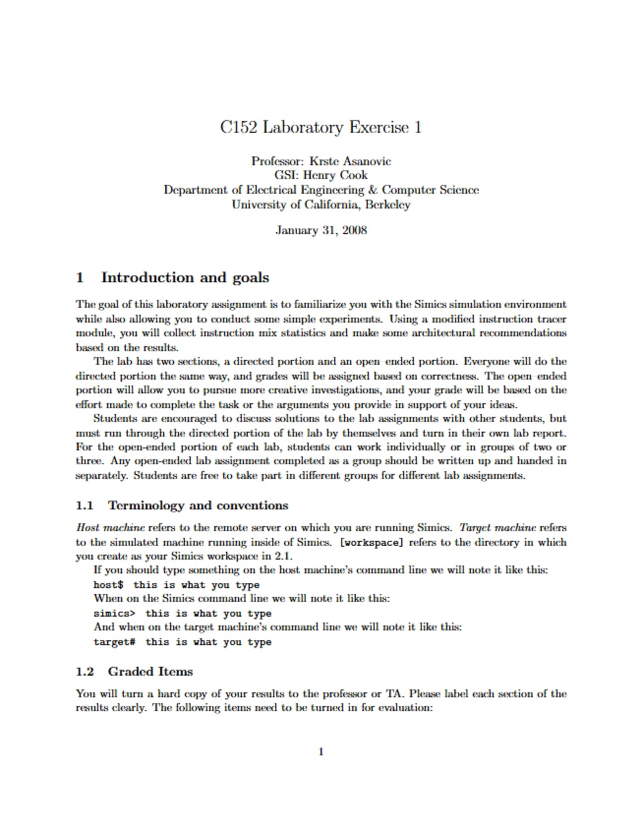 First Laboratory Exercise