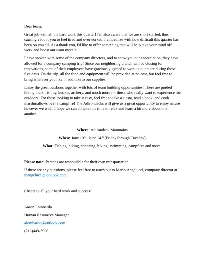 Message on Team Building - Writing Assignment 3