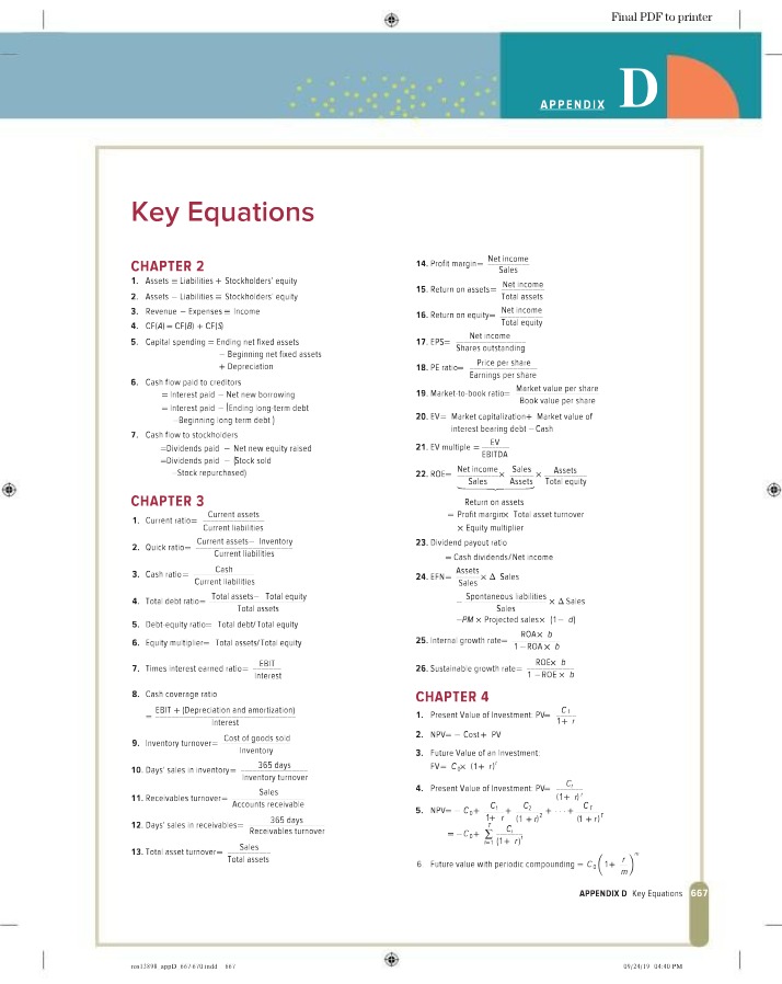 Appendix of Key Equations