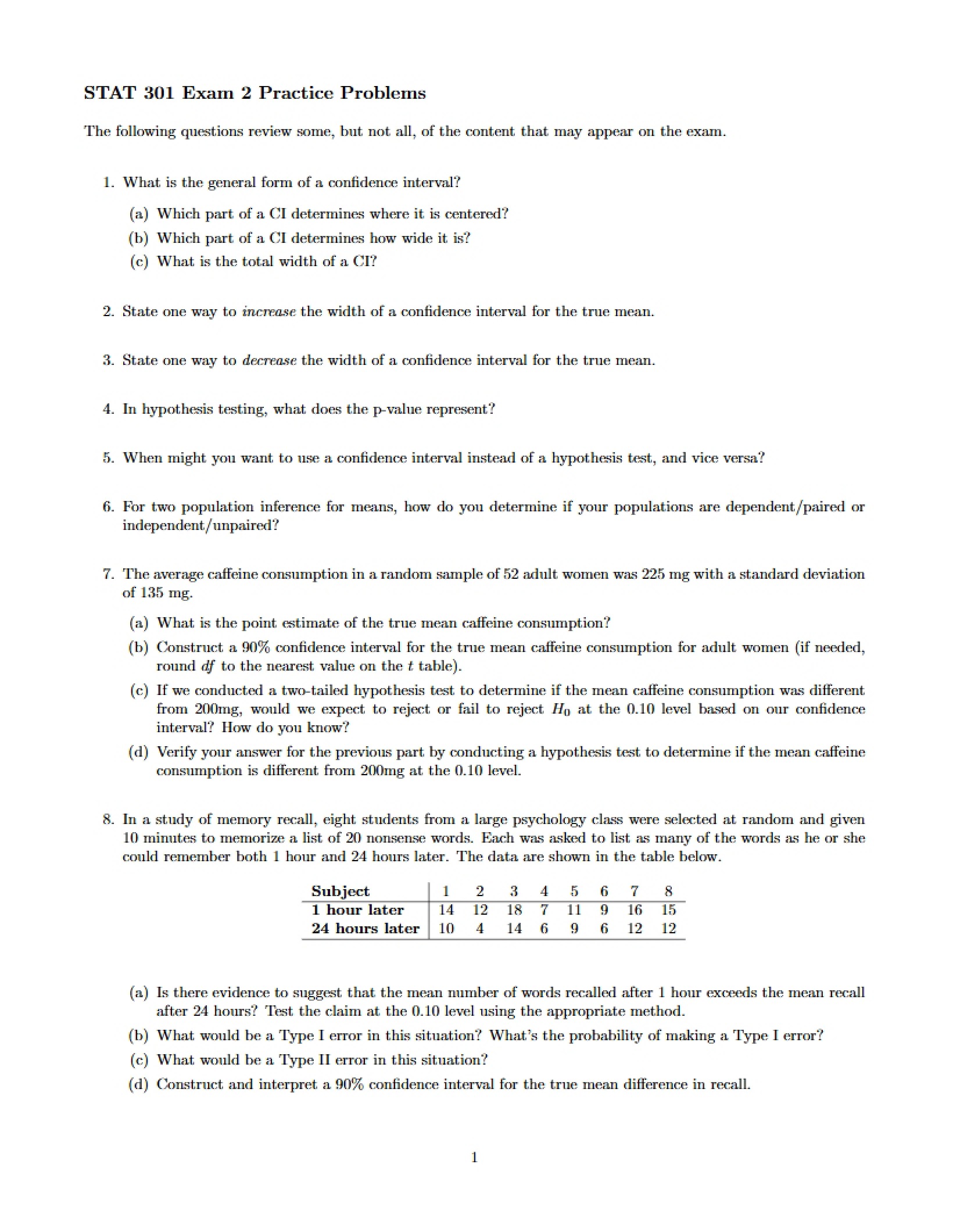 Practice Problems for Exam Two