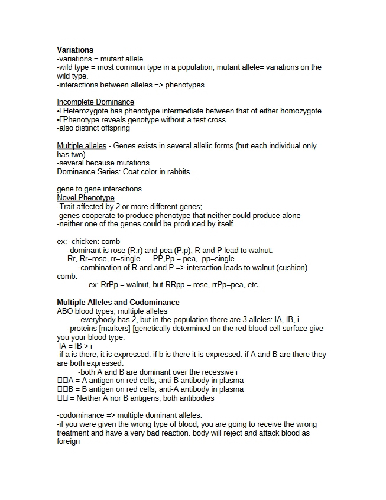 Variations in Biology