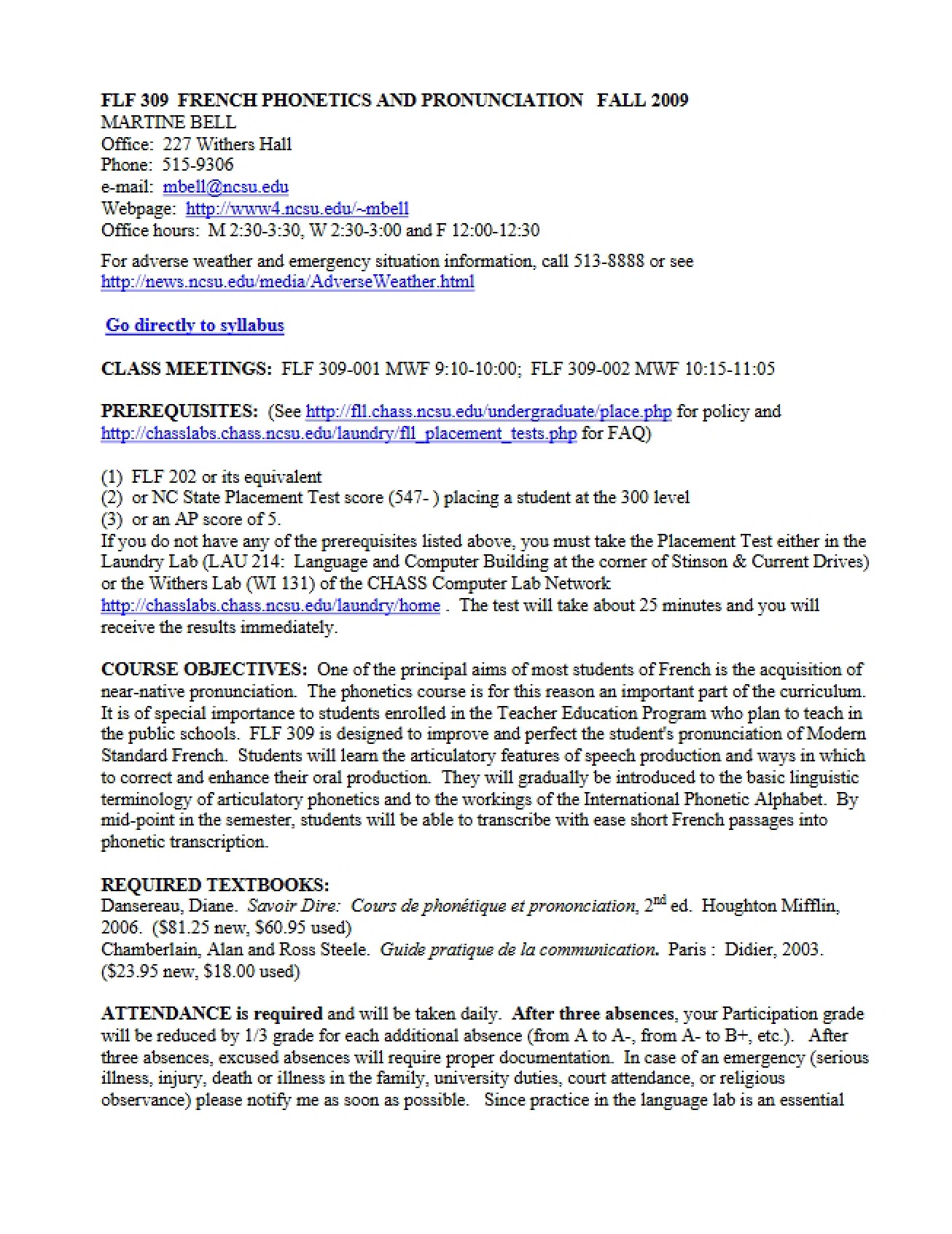 French Pronunciation and Phonetics Syllabus