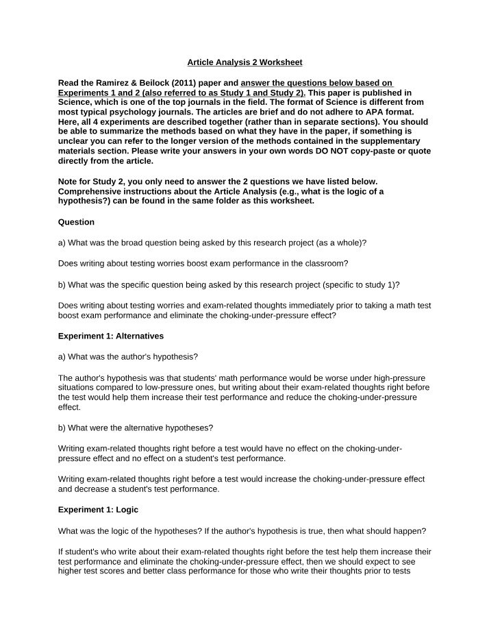 Writing About Testing Worries and Exam Performance