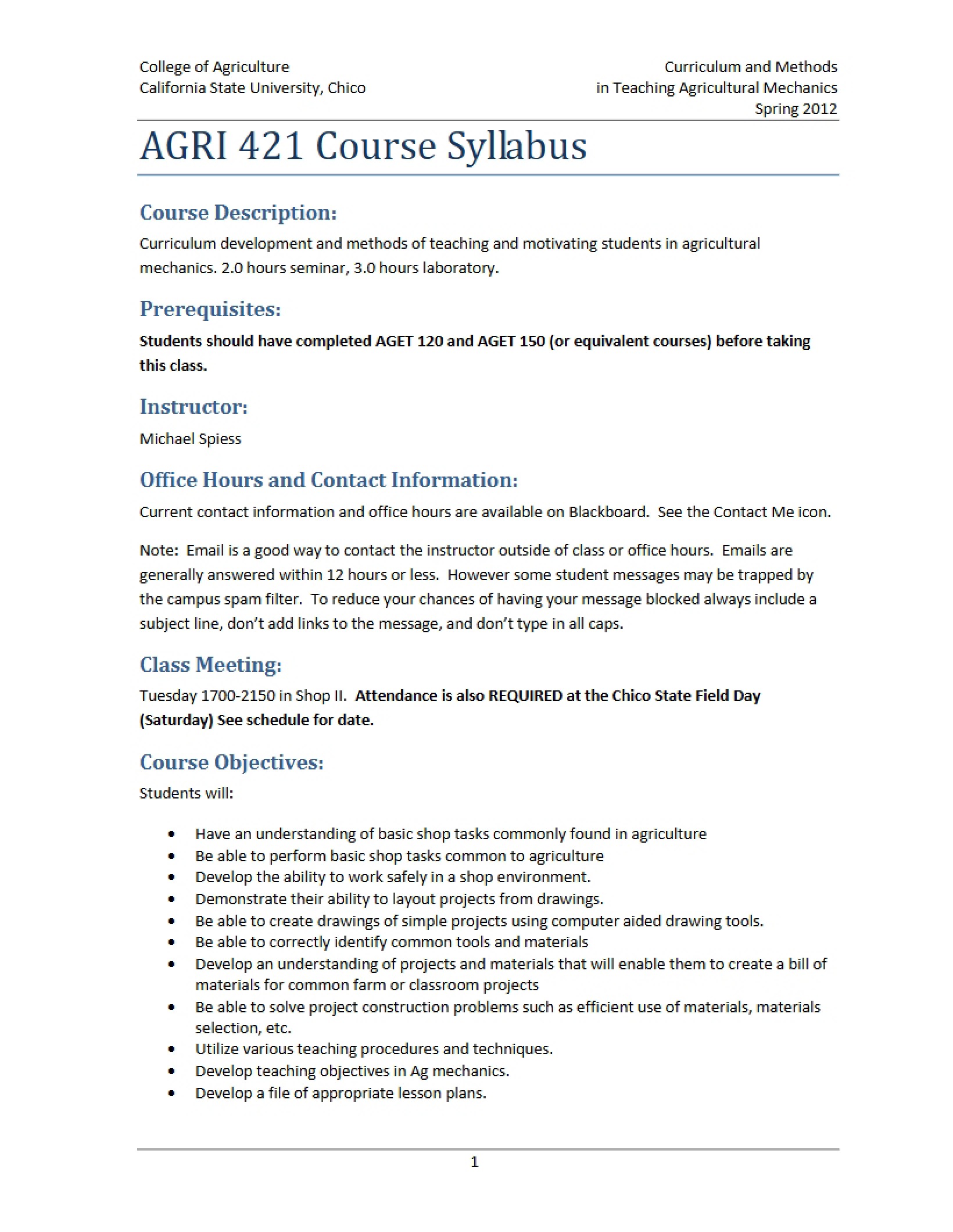 Syllabus Vocational Ag Techniques