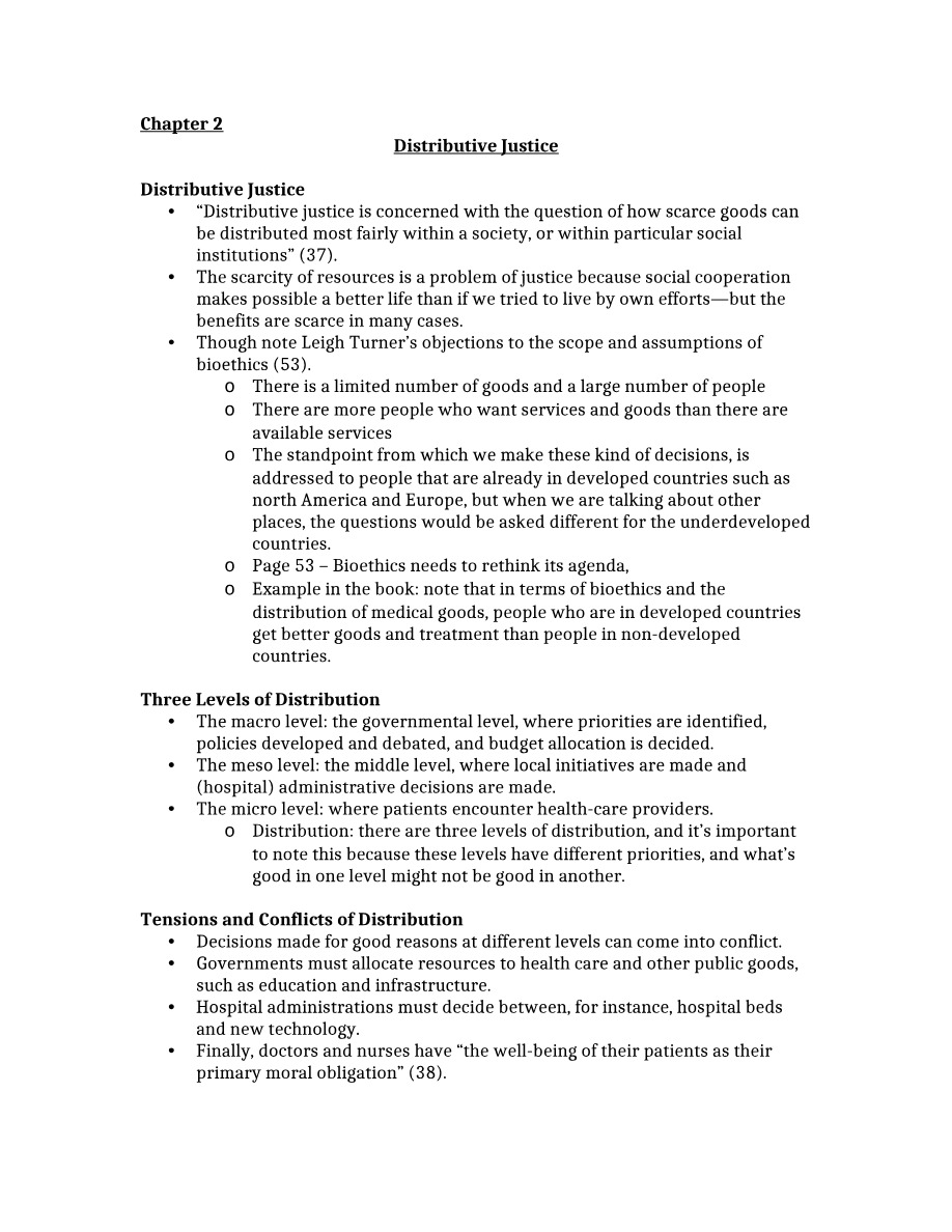 Bioethics - Distributive Justice