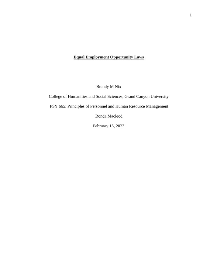 Notes on Equal Employment Opportunity Laws