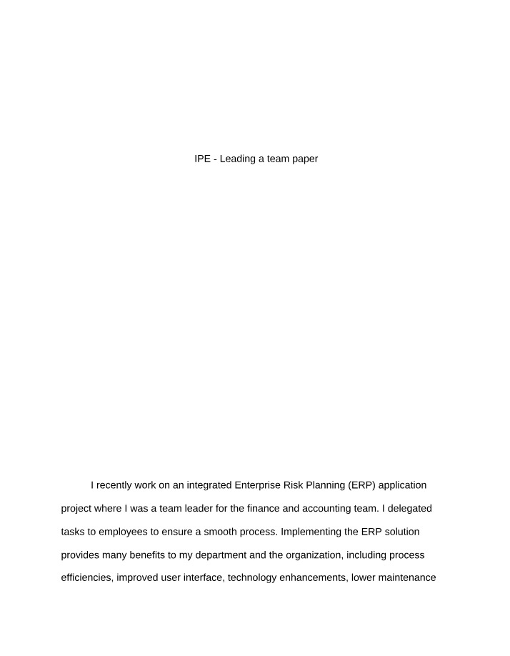 Leading a Team - IPE Paper