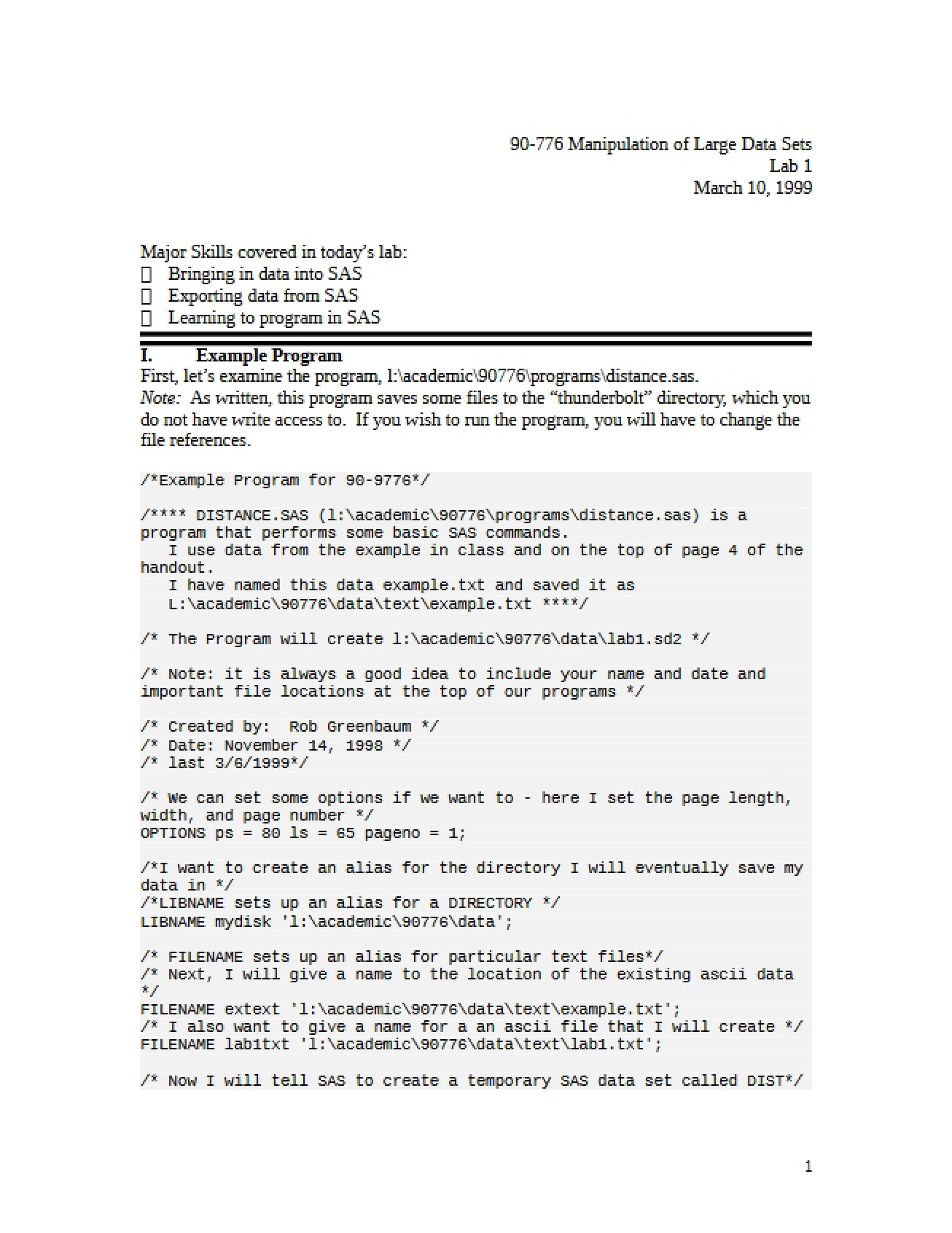 Lab One Large Data Set Manipulation