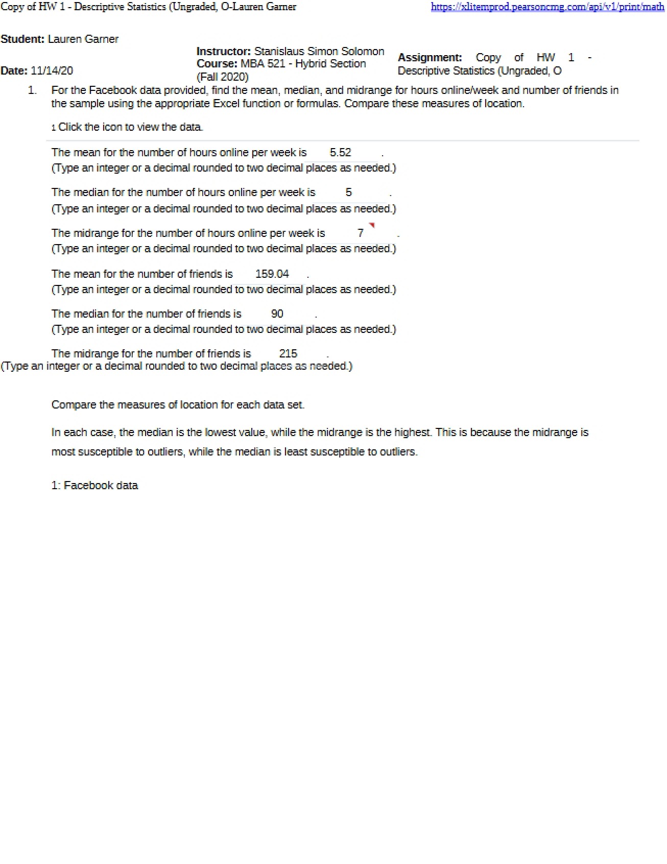 Quantitative Analysis Homework 1 - Descriptive Statistics