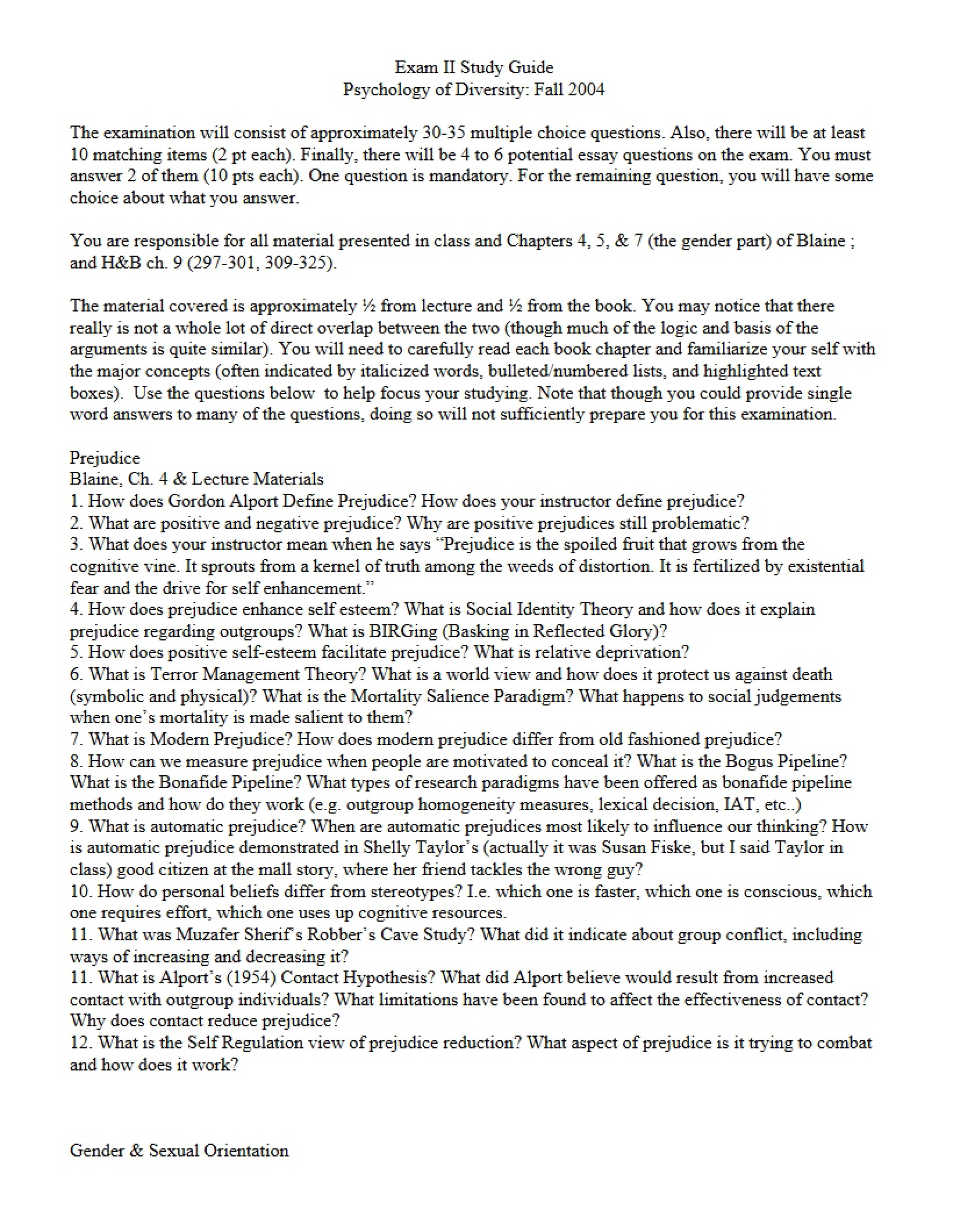 Diversity Psychology Study Guide