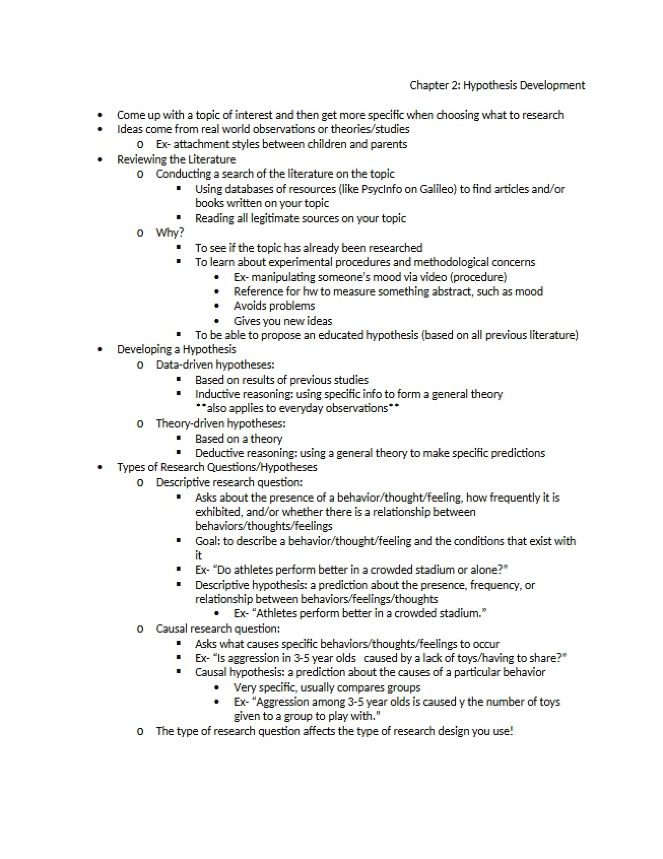 Development of Hypotheses (Chapter Two)