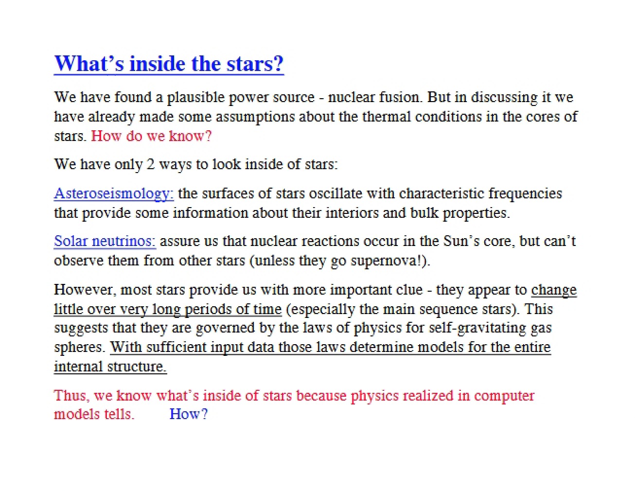 Notes from the Astrophysics Course Lecture