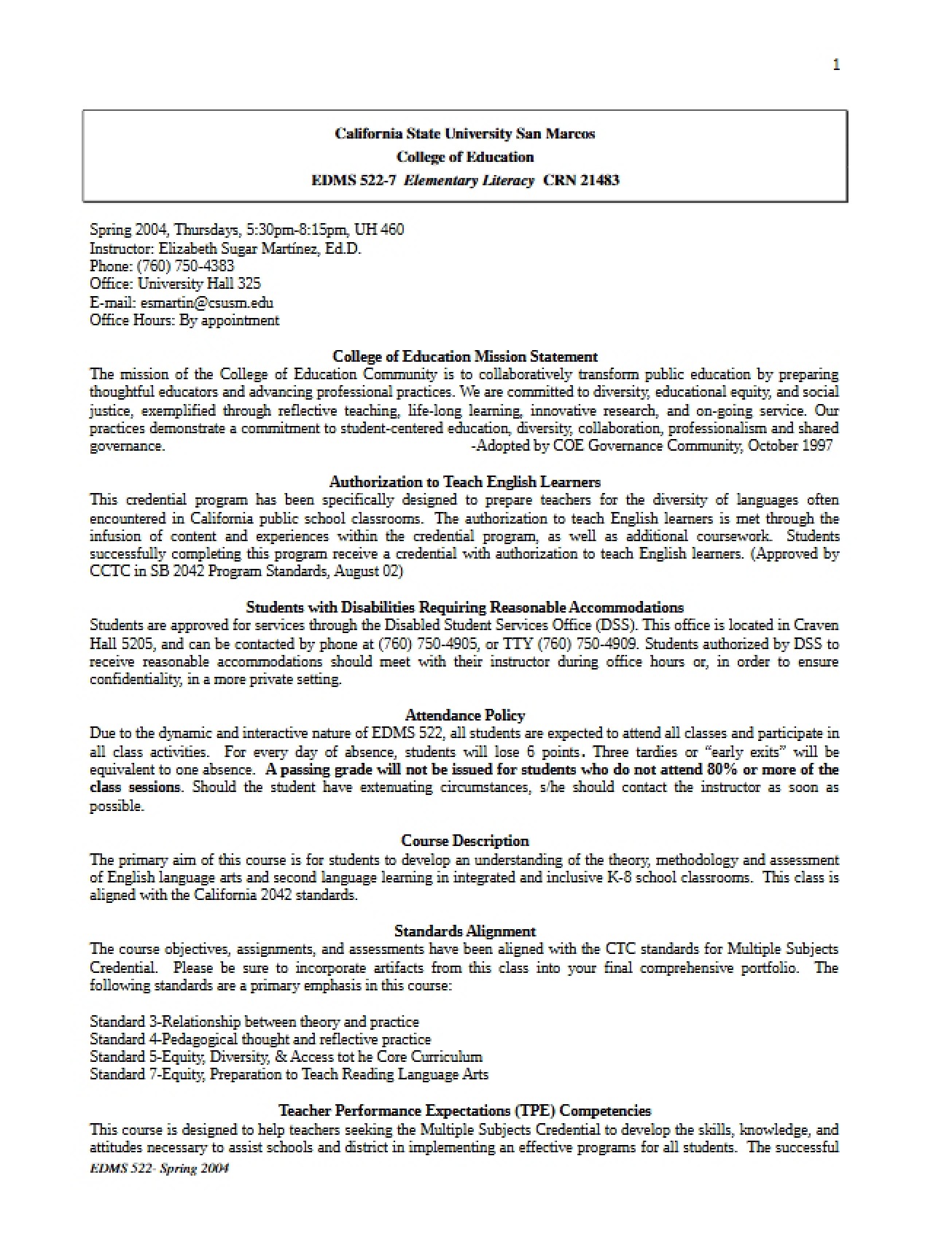 Martinez Elementary Literacy Two Syllabus
