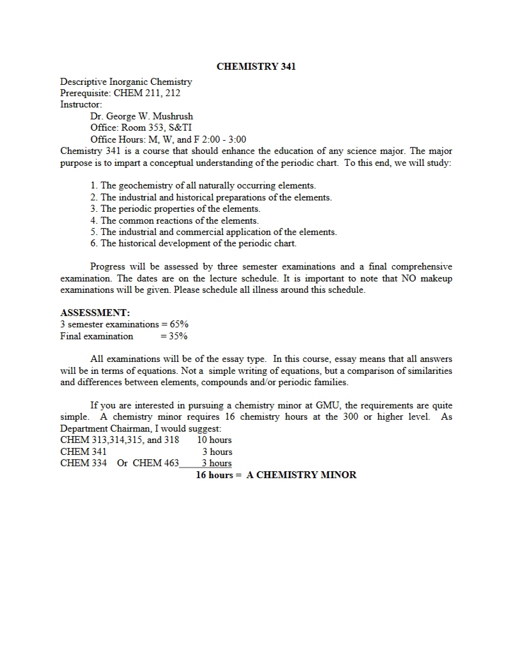 Inorganic Chemistry Course Info