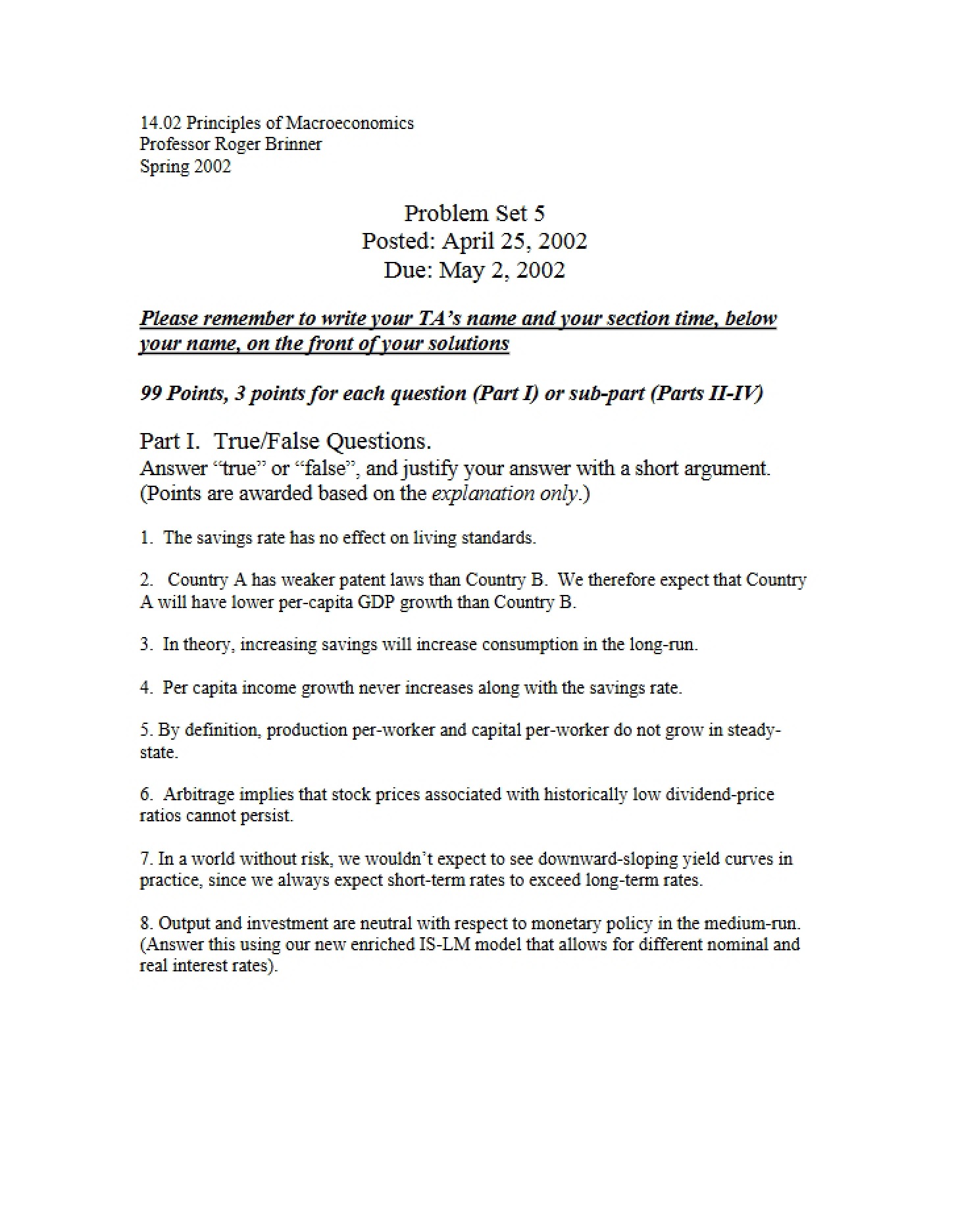 Fifth Problem Set