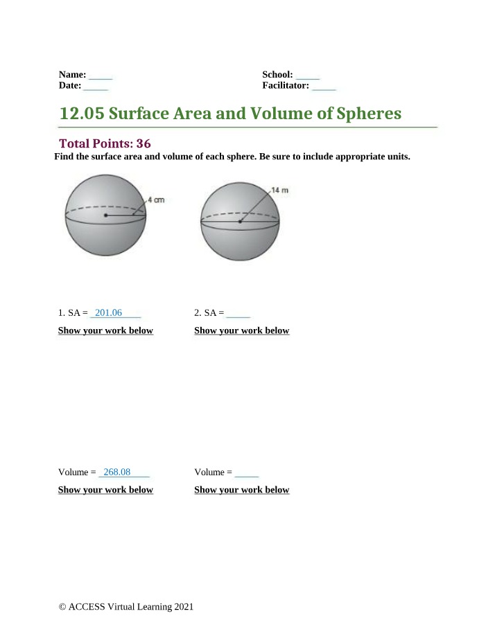 Surface Area and Volume of Spheres (12.05)