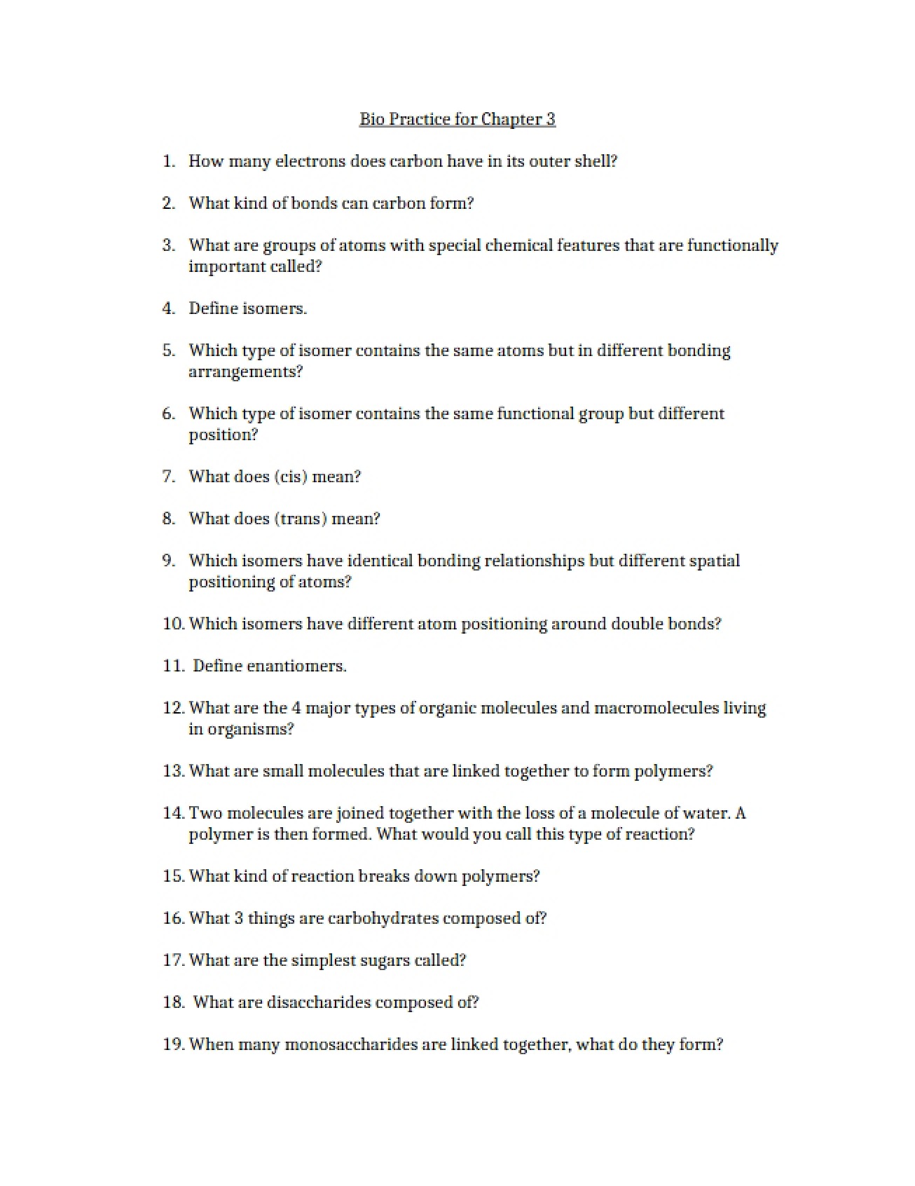Chapter 3 Biology Practice