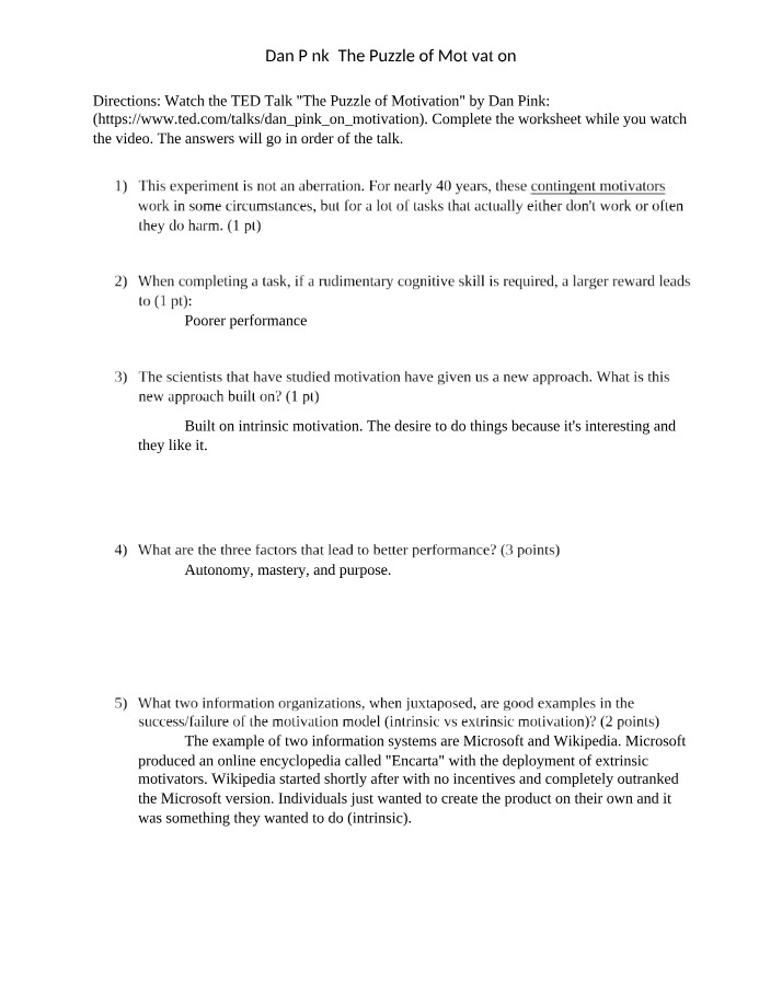 The Puzzle of Motivation (Dan Pink)