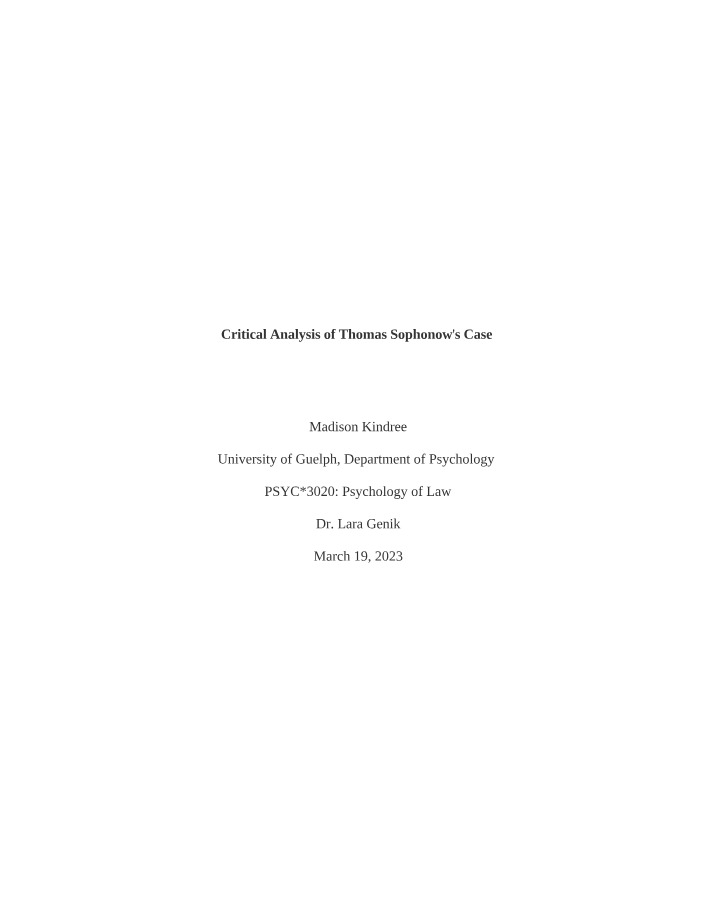 Critical Analysis of the Thomas Sophonow Case