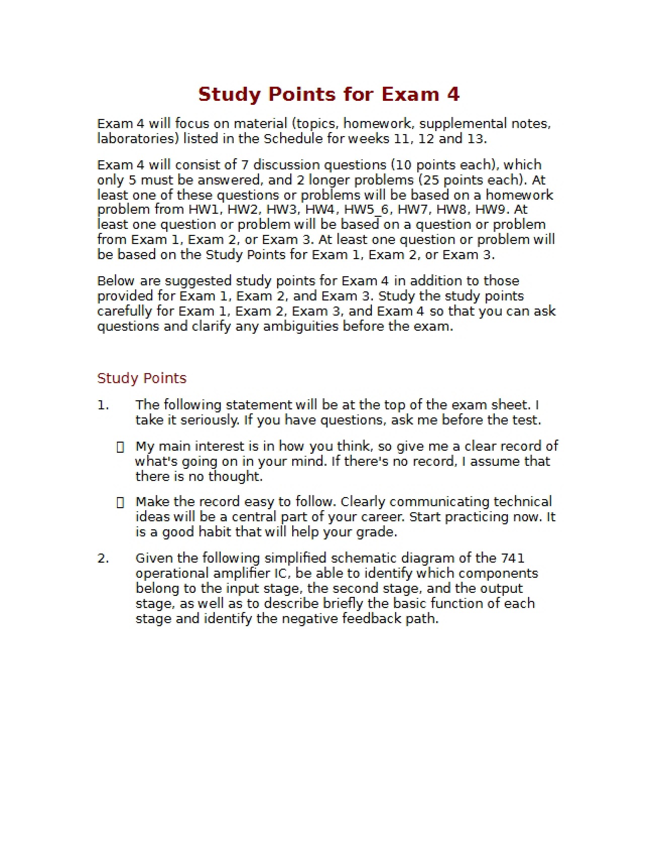Exam Four Study Points