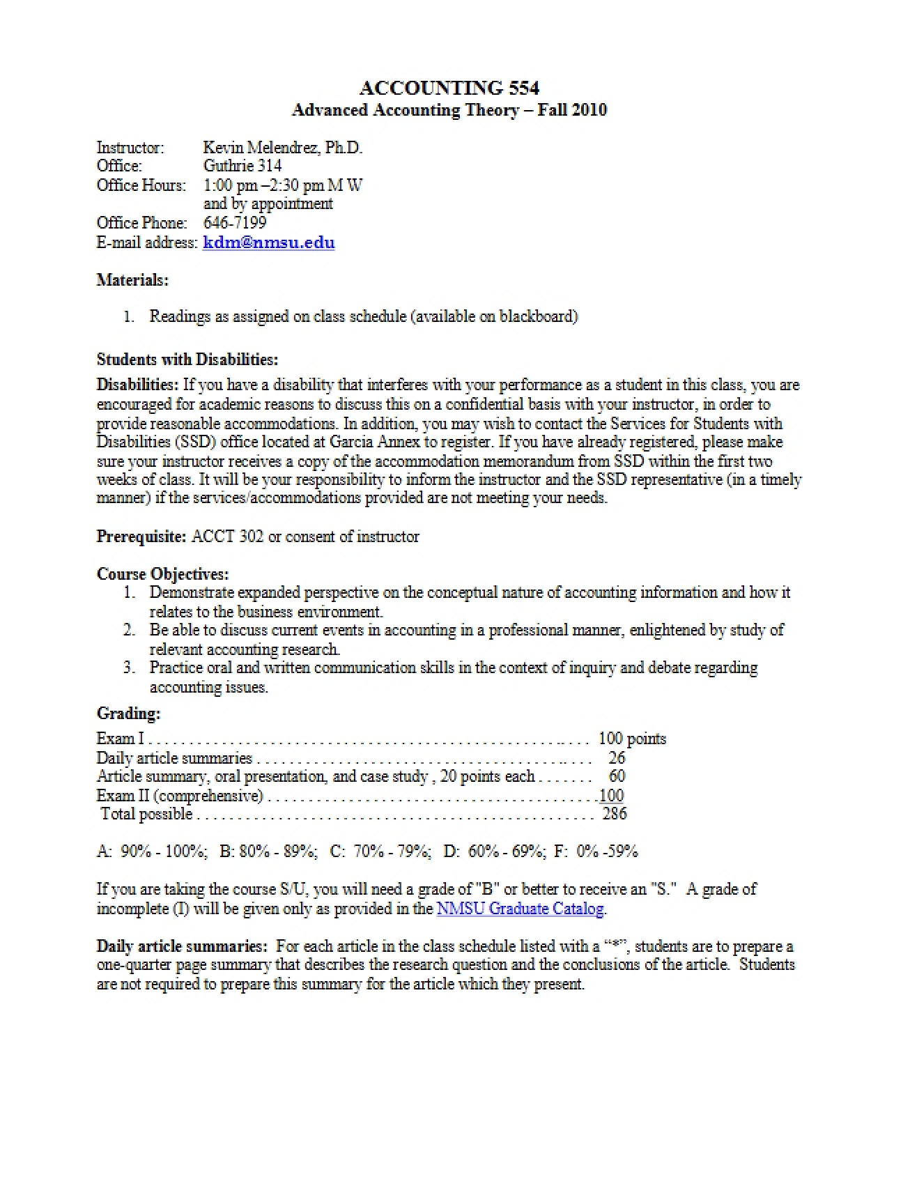 Advanced Accounting Theory Course Syllabus