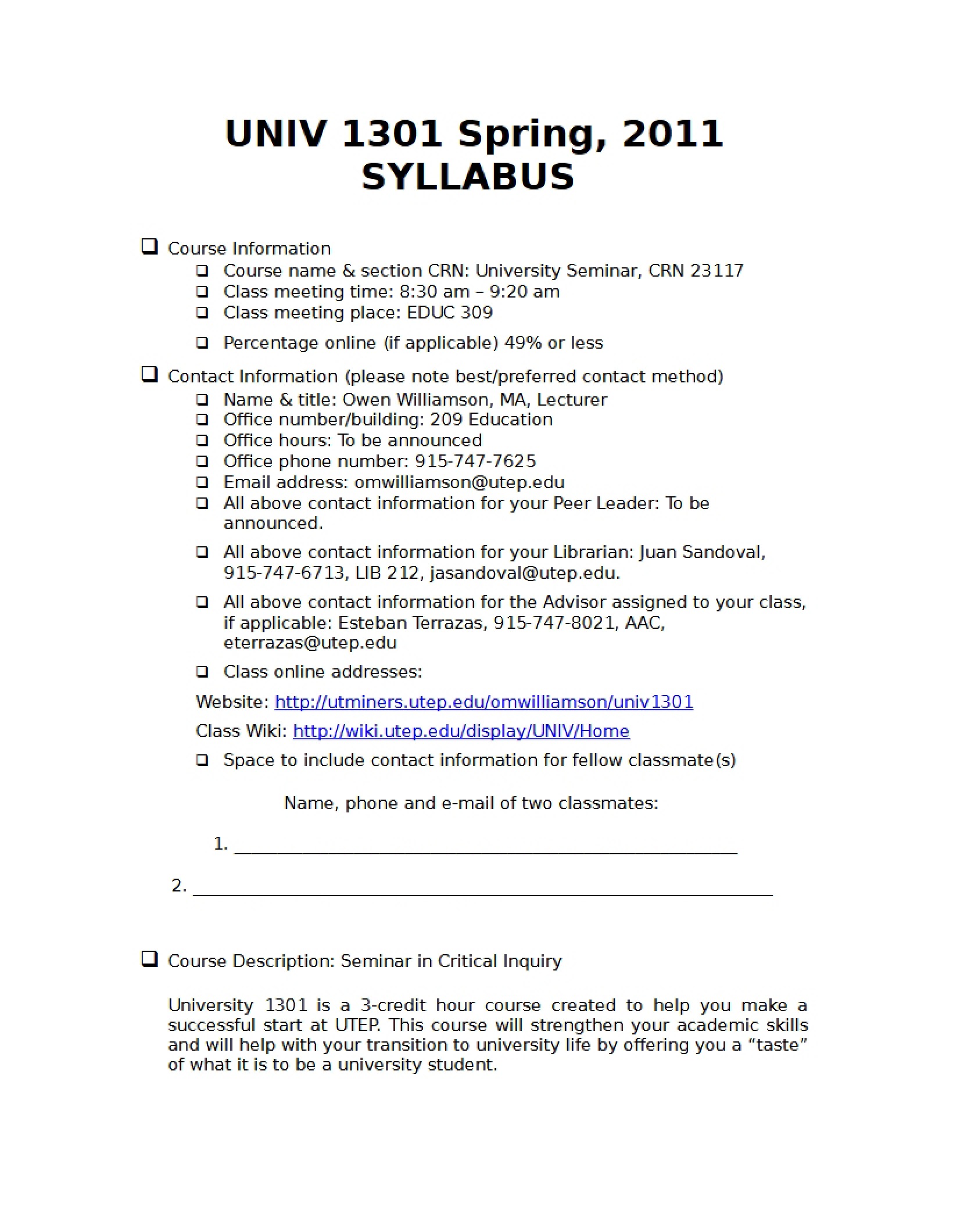 Seminar Syllabus
