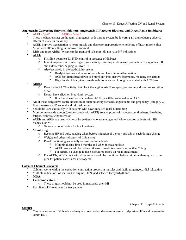 CV and Renal System Medications - ACE Inhibitors and ARBs