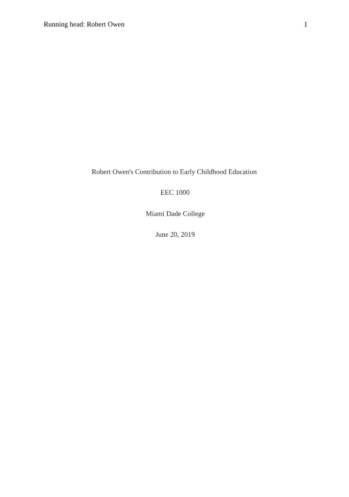 Robert Owen's Historical Impact on Early Childhood Education