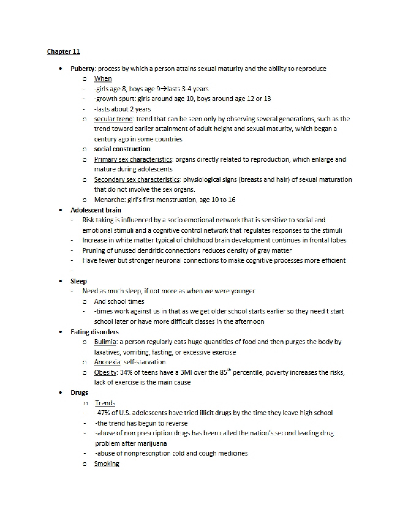 Eleventh Chapter Notes on Human Development