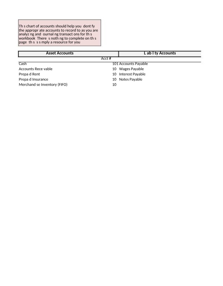 Workbook for ACC 317 Project One
